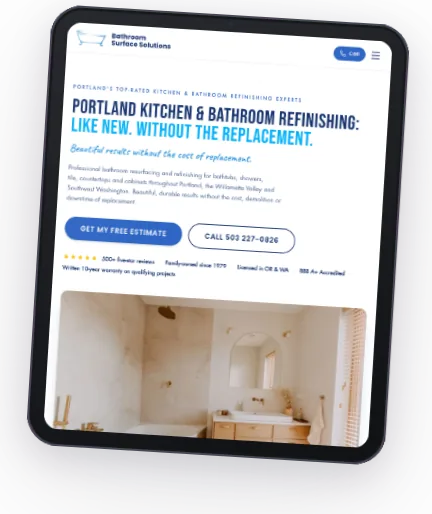 Bathroom Surface Solutions website on tablet