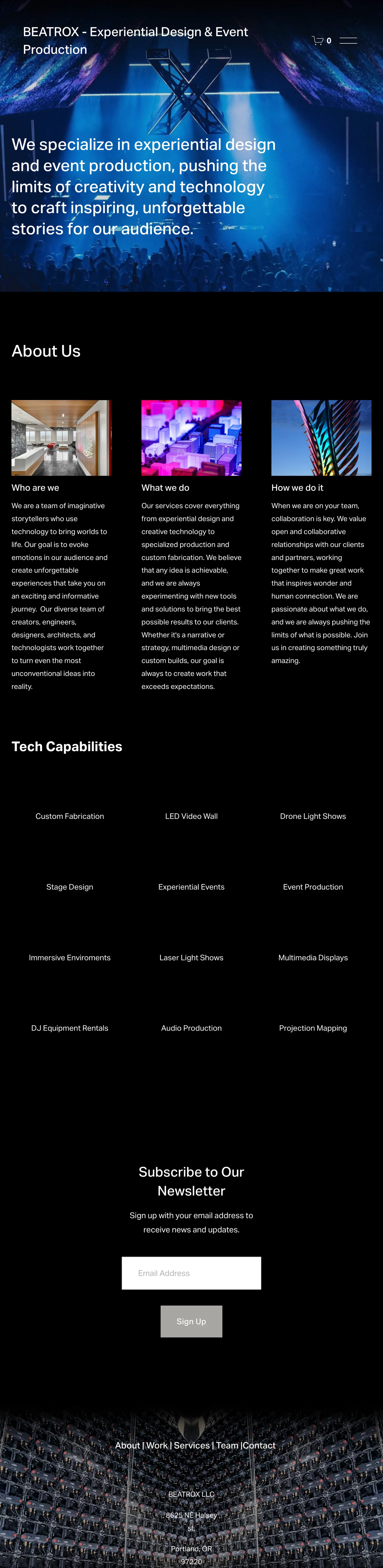 Before: full page screenshot of beatrox.com (Squarespace)