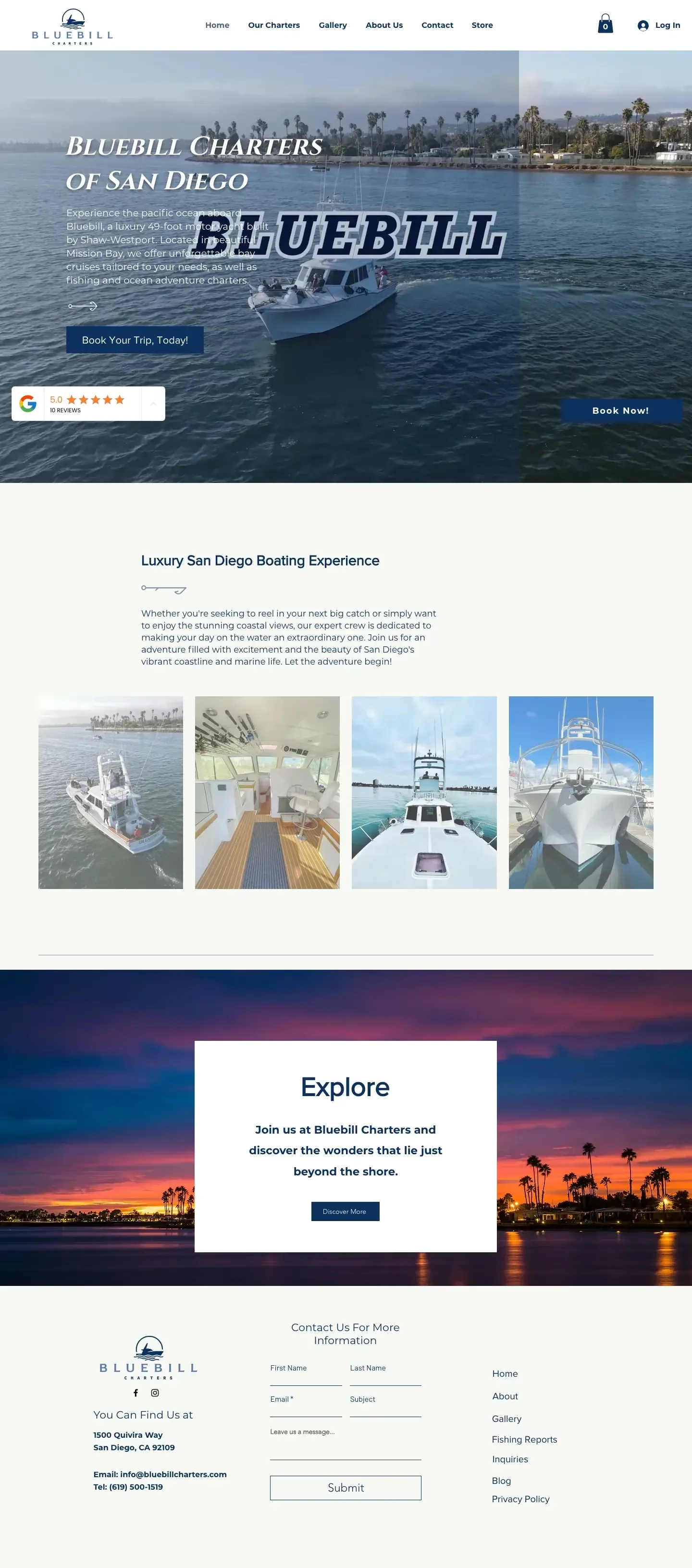 Before: full page screenshot of bluebillcharters.com (Wix)