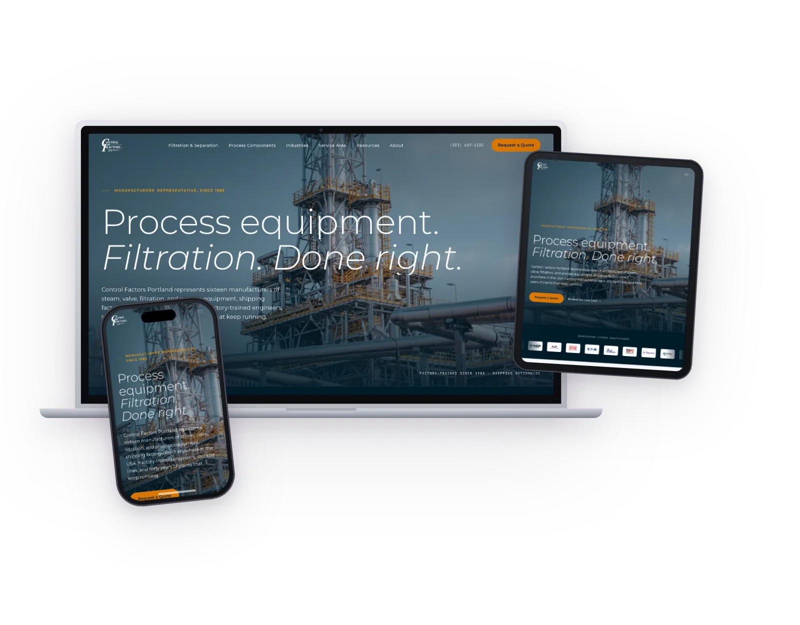 Control Factors Portland website on laptop, tablet, and phone