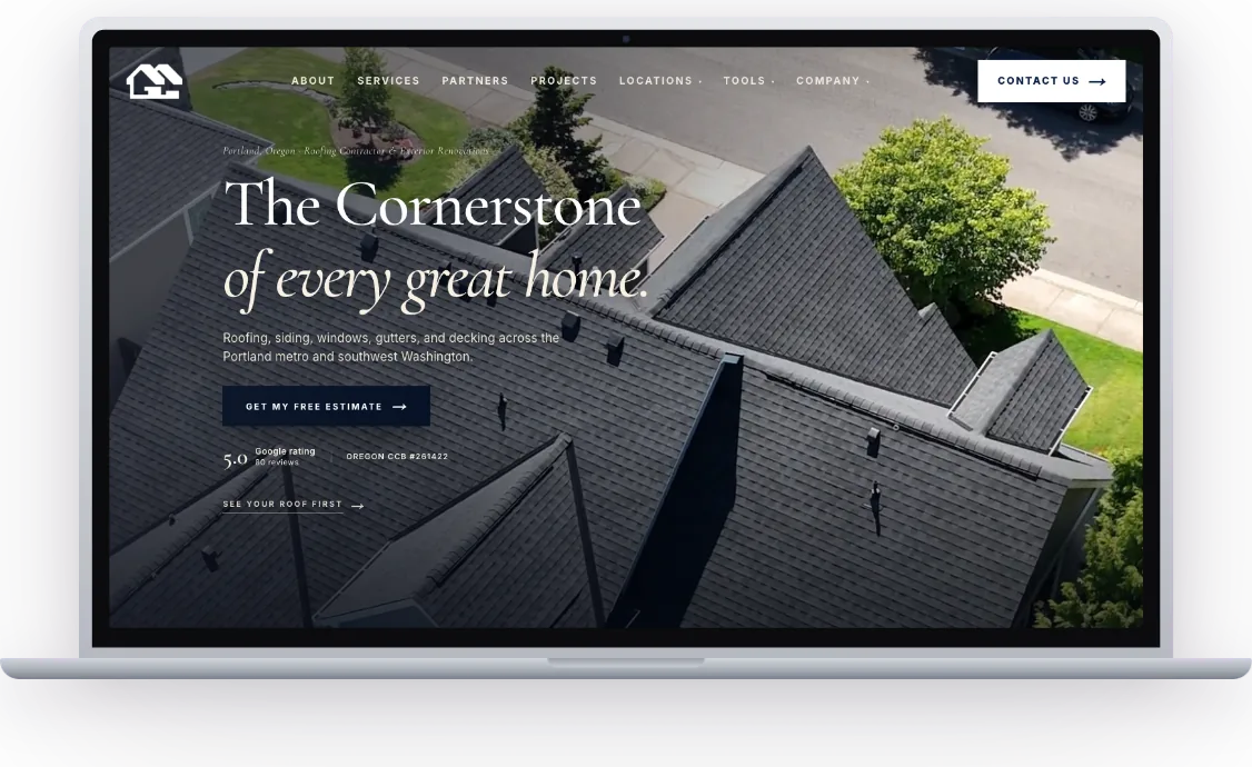 Cornerstone Renovations website on laptop