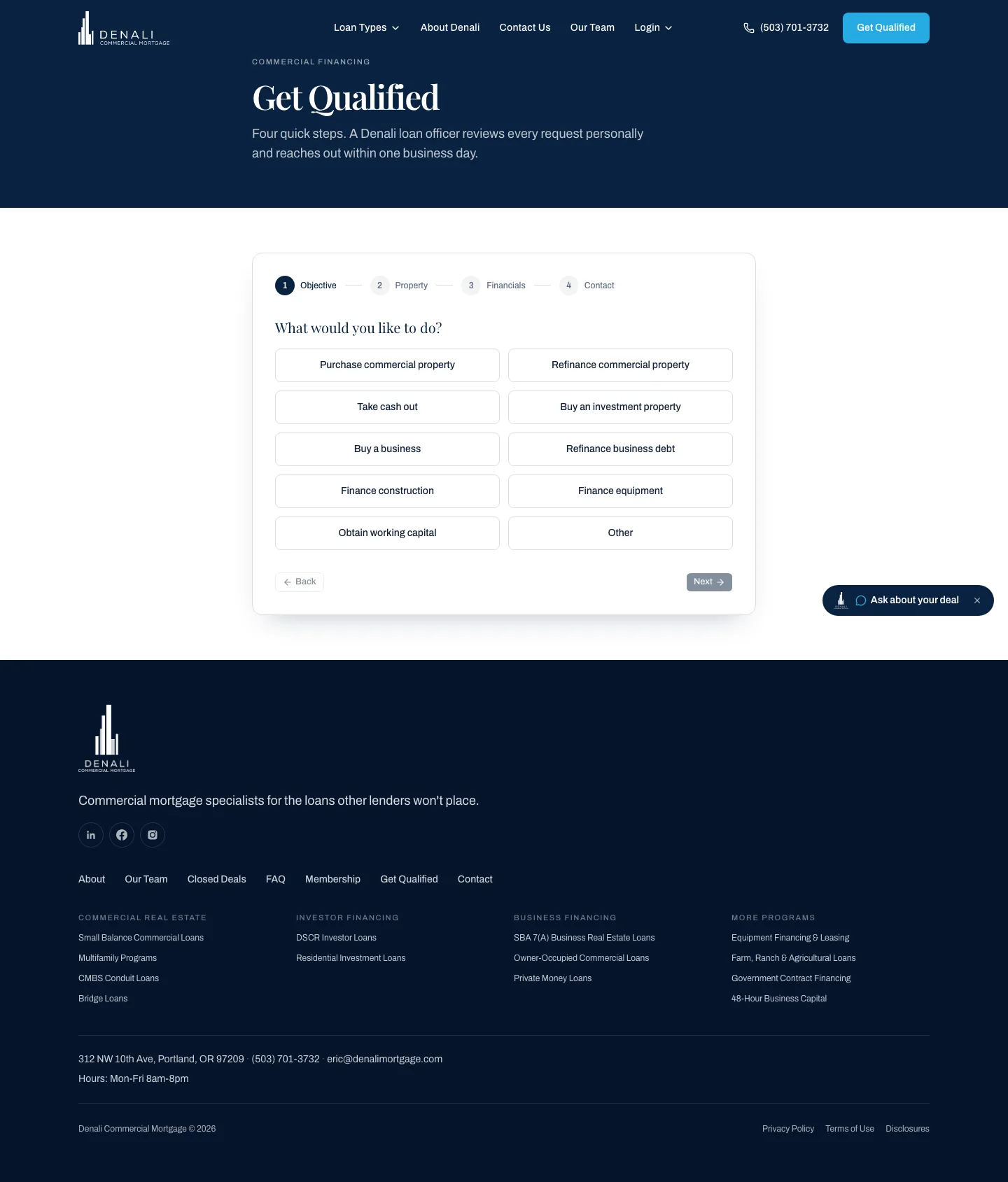 Live: full page screenshot of denalimortgage.com/get-qualified